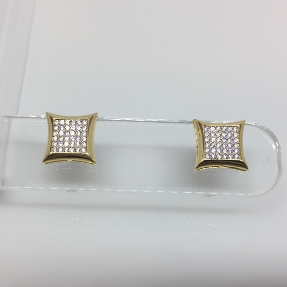 14K Solid Gold Square Micro Pave Stud Earrings